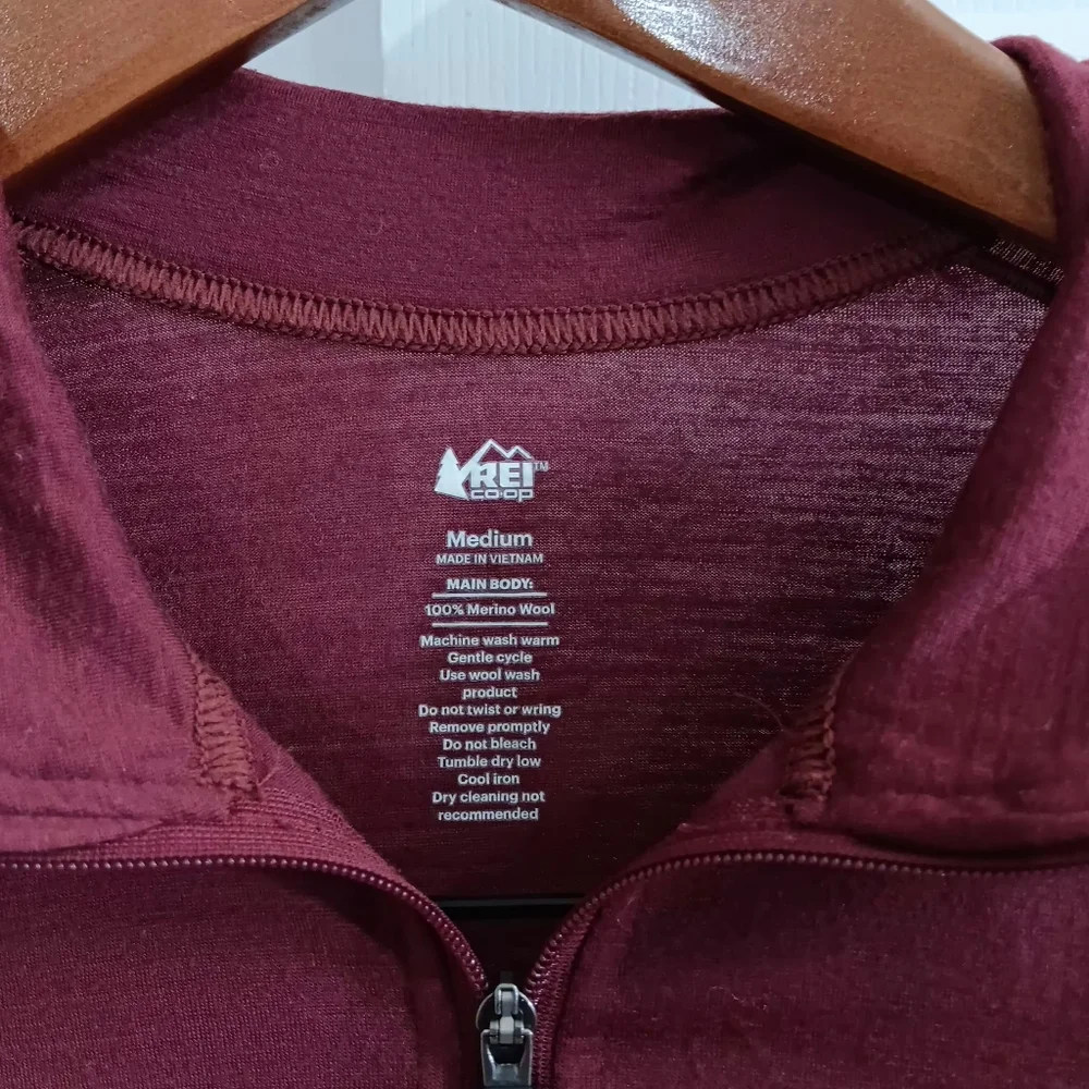 REI Coop Quarter Zip 100% Merino Wool Maroon Long Sleeve Pullover - Picture 3 of 5